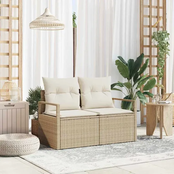 Canapé de jardin avec coussin 120 x 62 x 69 cm polyrotin