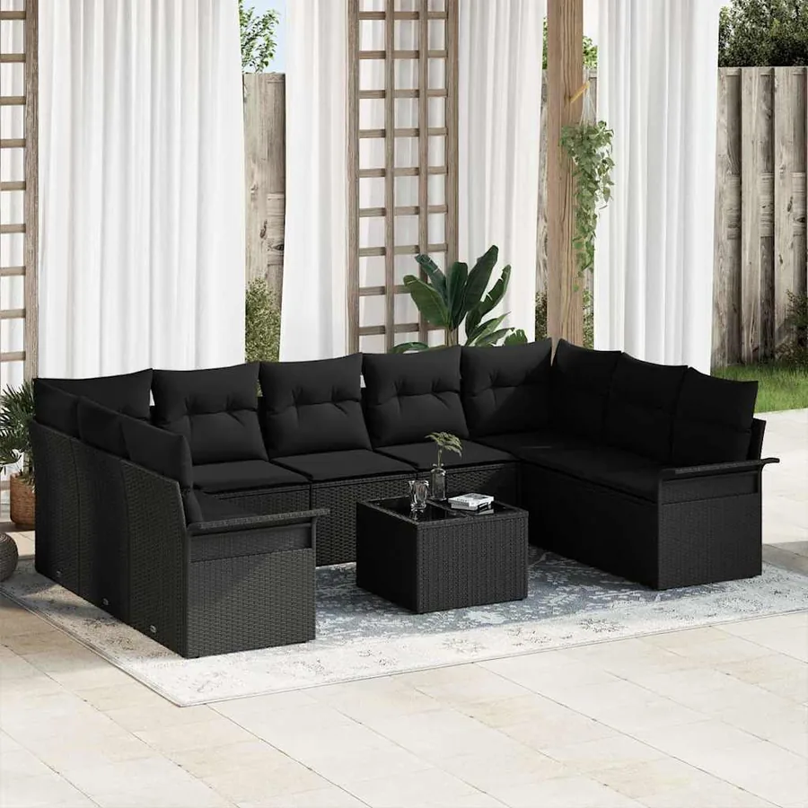 Ensemble de canapé de jardin avec coussin 10 pcs Noir polyrotin
