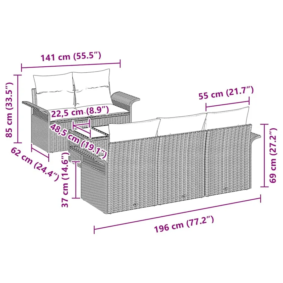 Ensemble de Canapés avec coussin 6 pcs Beige polyrotin - 11