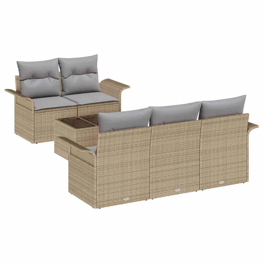 Ensemble de Canapés avec coussin 6 pcs Beige polyrotin - 2