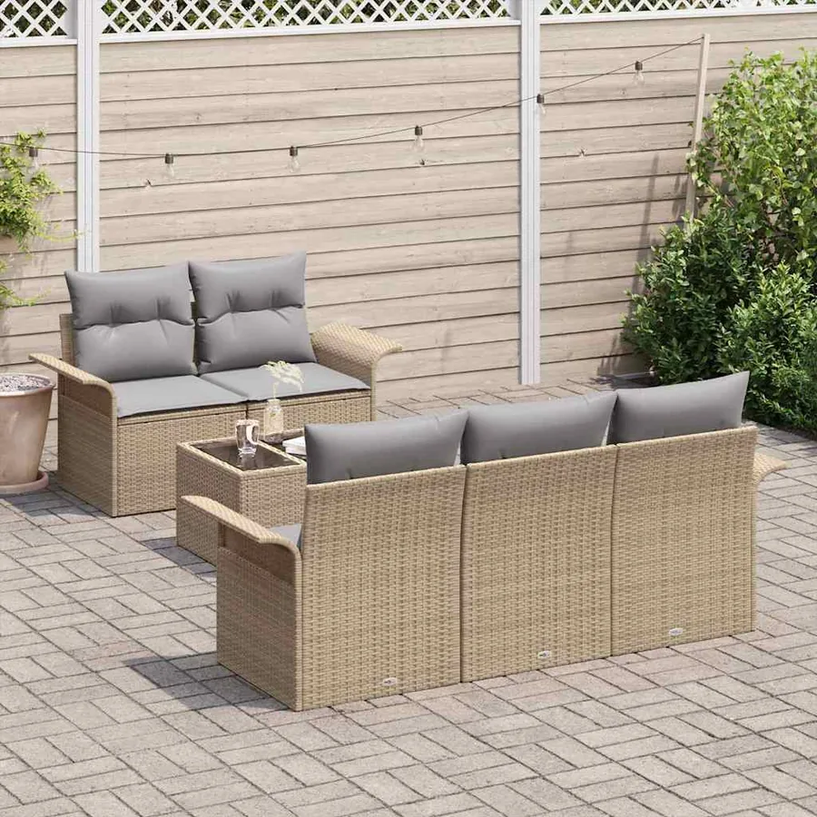 Ensemble de Canapés avec coussin 6 pcs Beige polyrotin - 3