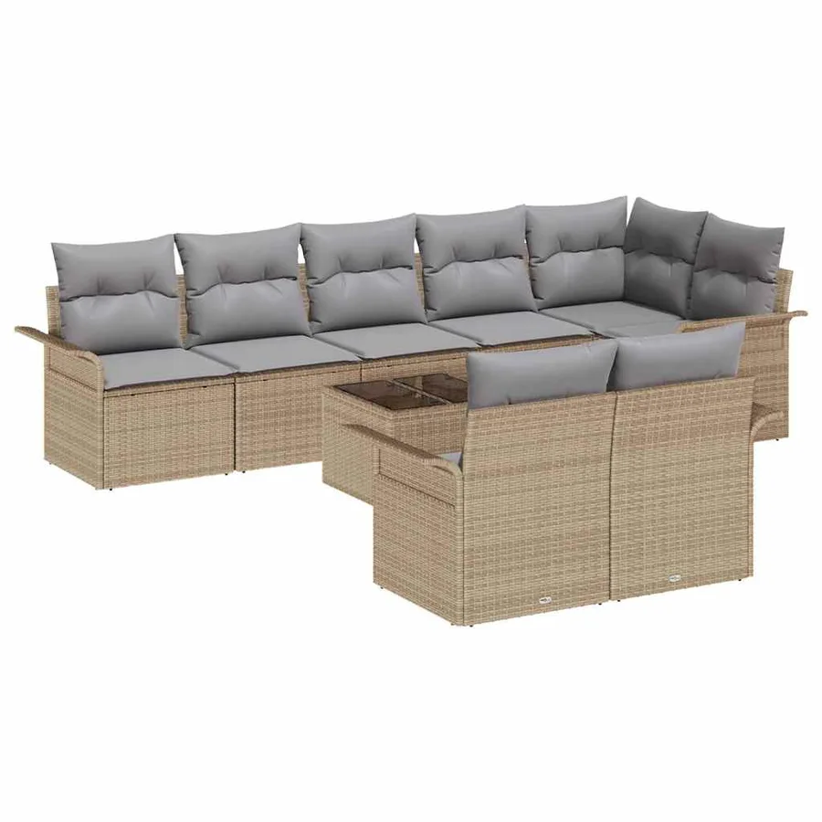 Ensemble de canapé de jardin 9 pcs Beige Poly rotin - 2