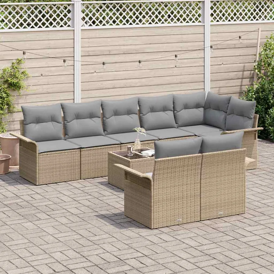 Ensemble de canapé de jardin 9 pcs Beige Poly rotin - 3