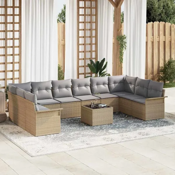 Ensemble de canapé de jardin 11 pcs Beige polyrotin