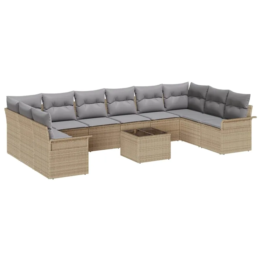 Ensemble de canapé de jardin 11 pcs Beige polyrotin - 2