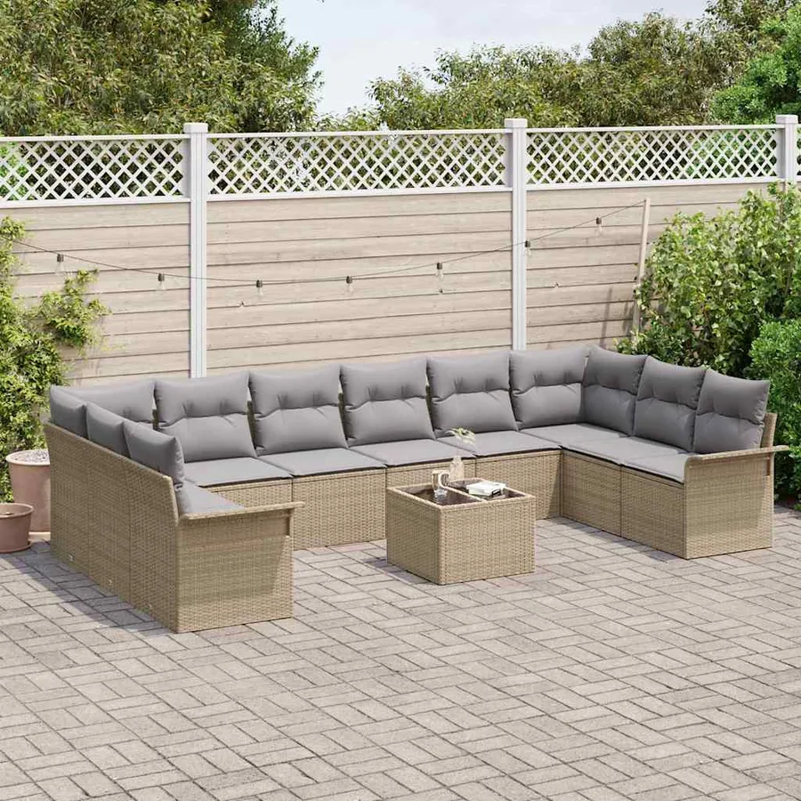 Ensemble de canapé de jardin 11 pcs Beige polyrotin - 3