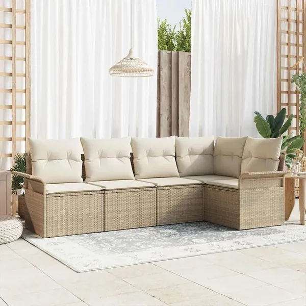 Ensemble de canapé de jardin 5 pcs Beige polyrotin