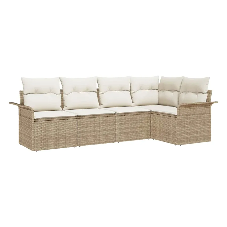 Ensemble de canapé de jardin 5 pcs Beige polyrotin - 2