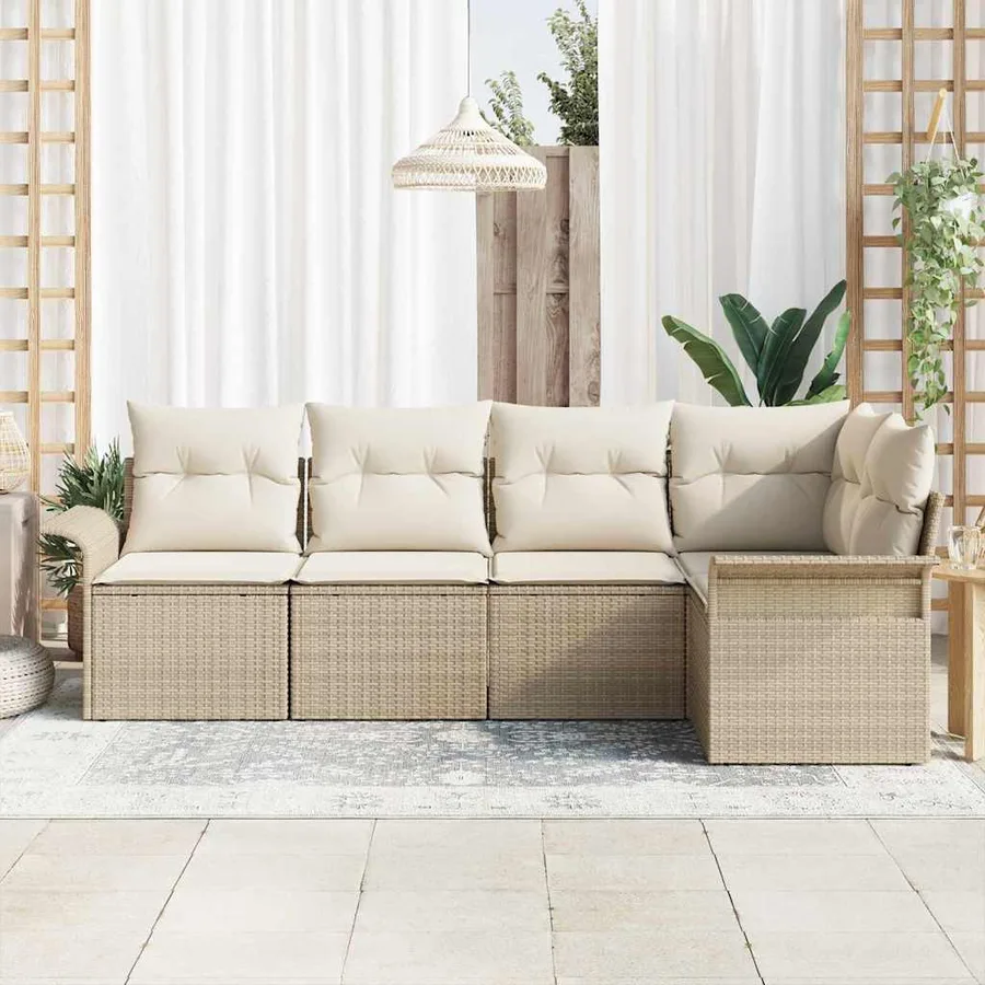 Ensemble de canapé de jardin 5 pcs Beige polyrotin - 3