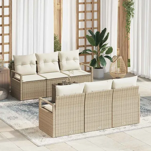 Ensemble de canapé de jardin 7 pcs Beige et crème polyrotin