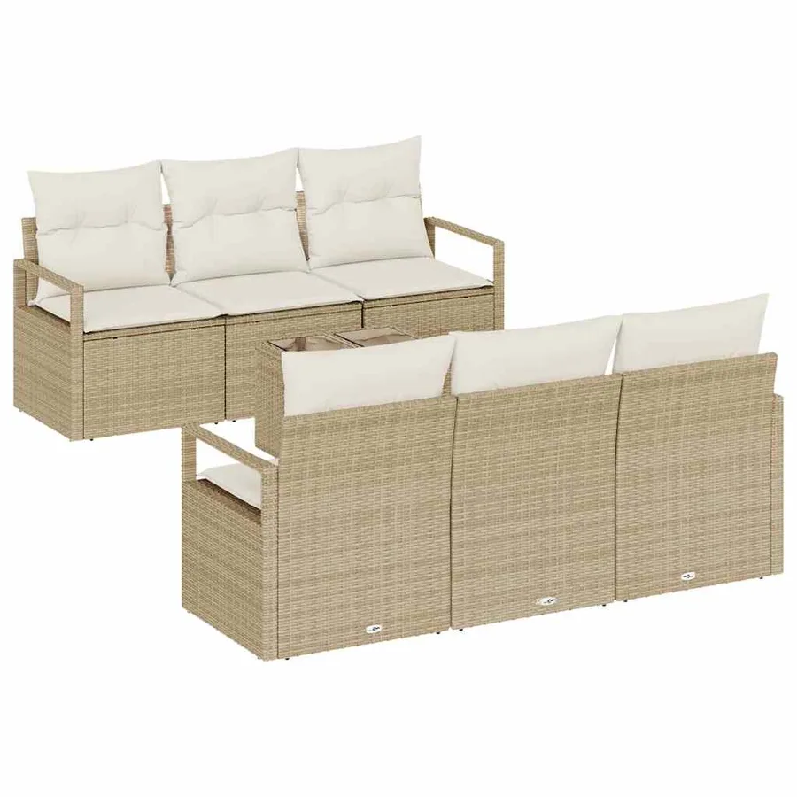 Ensemble de canapé de jardin 7 pcs Beige et crème polyrotin - 2