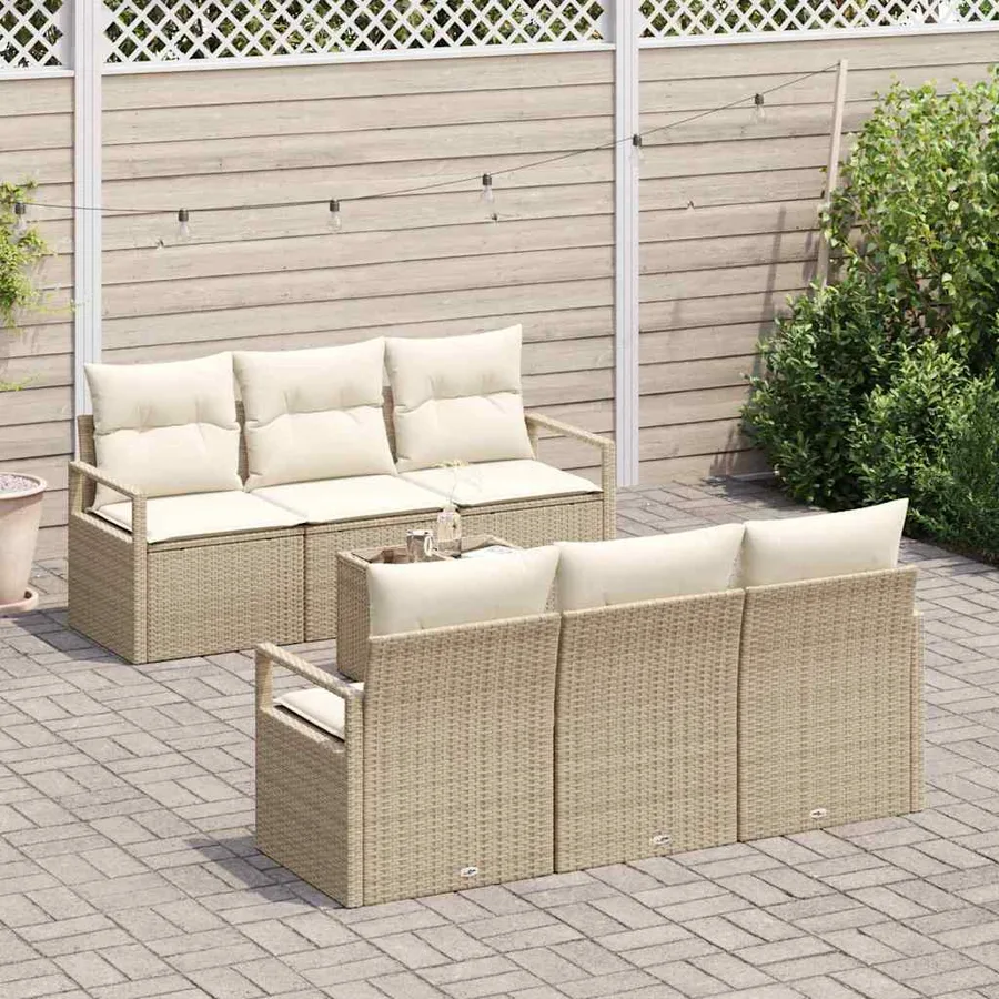 Ensemble de canapé de jardin 7 pcs Beige et crème polyrotin - 3
