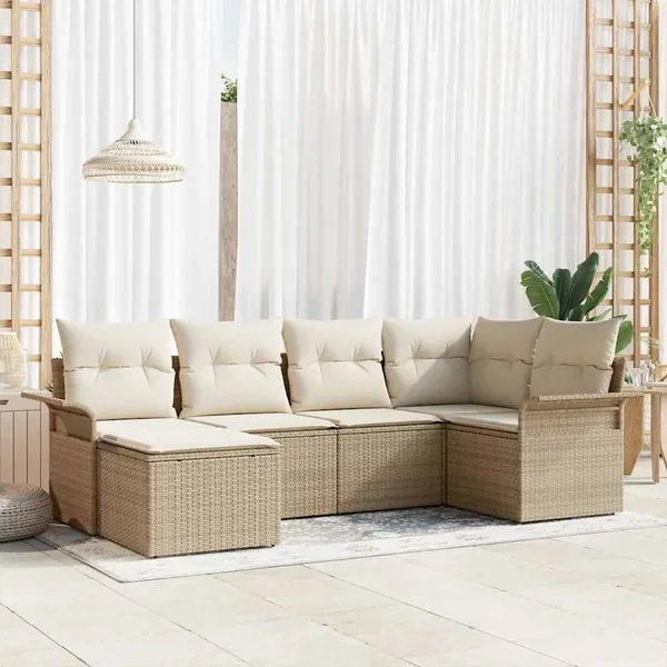 Ensemble de canapé de jardin 6 pcs Beige polyrotin