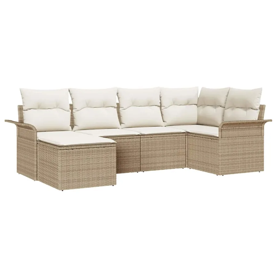 Ensemble de canapé de jardin 6 pcs Beige polyrotin - 2