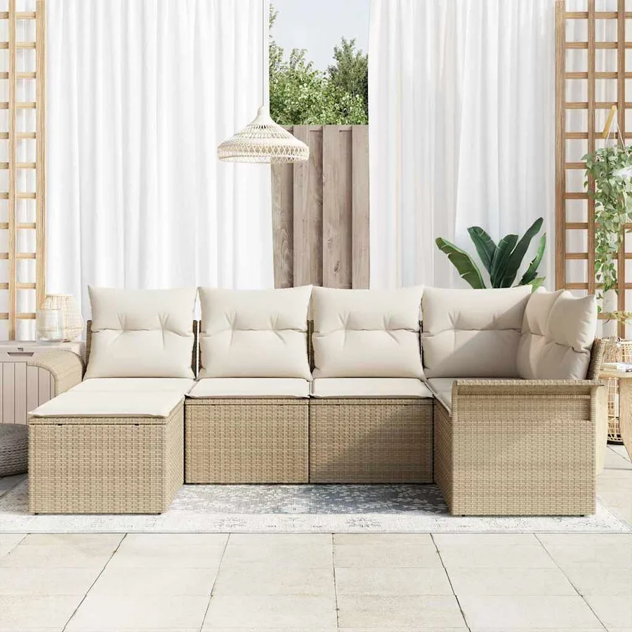 Ensemble de canapé de jardin 6 pcs Beige polyrotin - 3