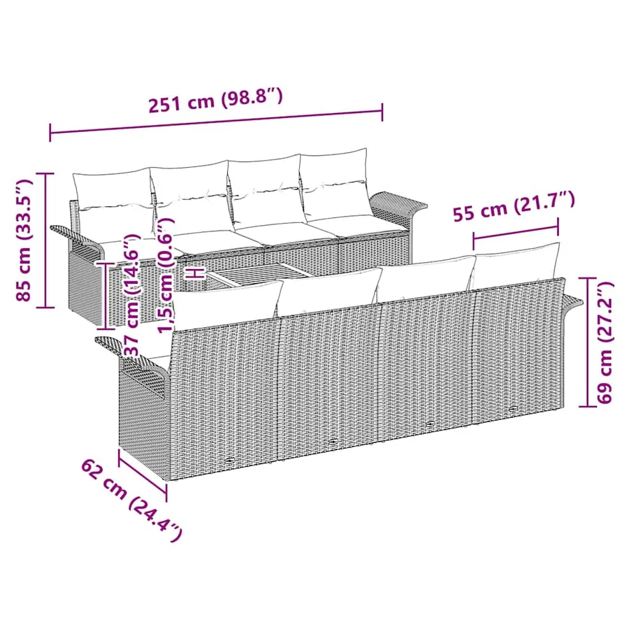 Ensemble de canapé de jardin 9 pcs Beige et crème polyrotin - 11