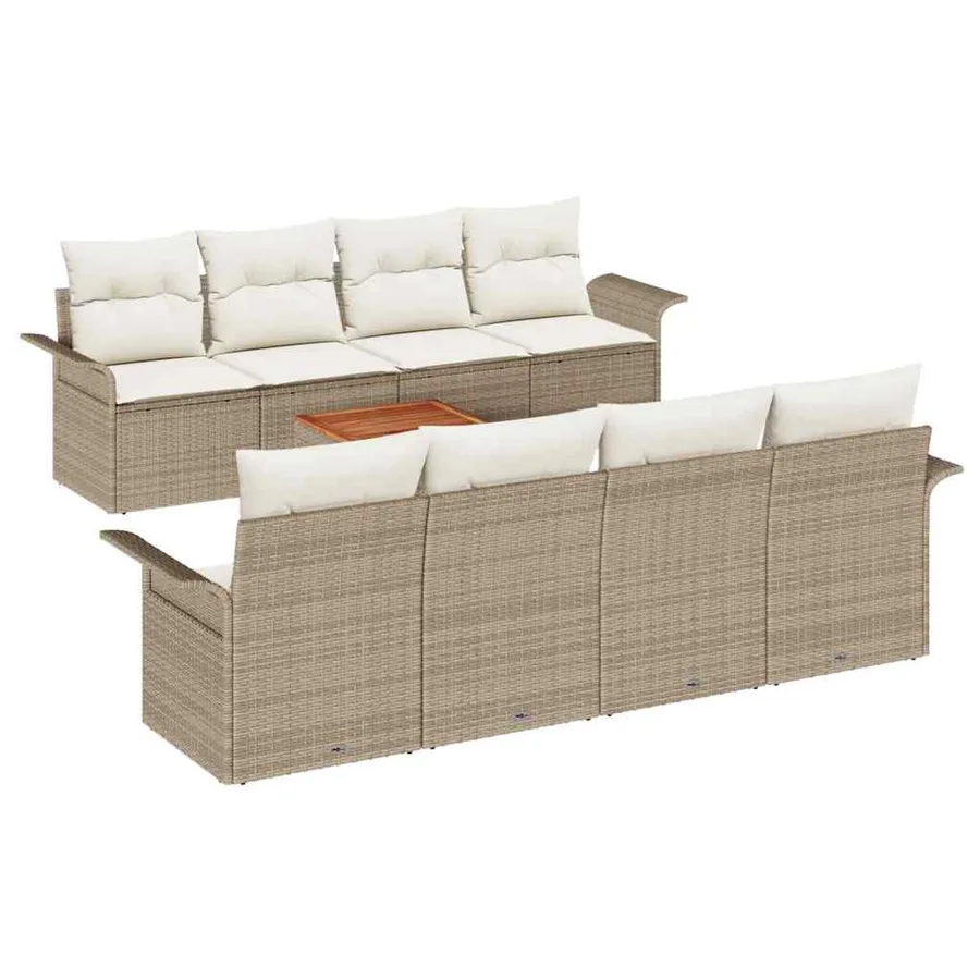 Ensemble de canapé de jardin 9 pcs Beige et crème polyrotin - 2