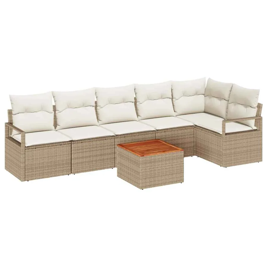 Ensemble de canapé de jardin 7 pcs Beige et crème polyrotin - 2