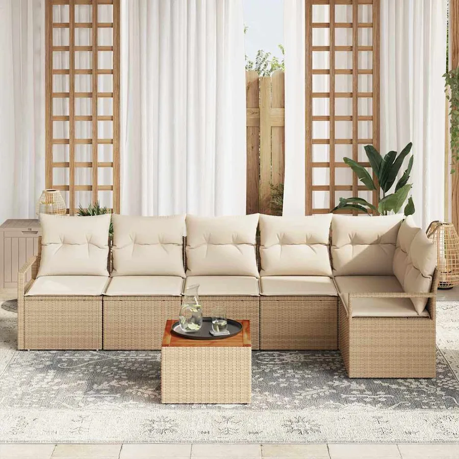 Ensemble de canapé de jardin 7 pcs Beige et crème polyrotin - 3