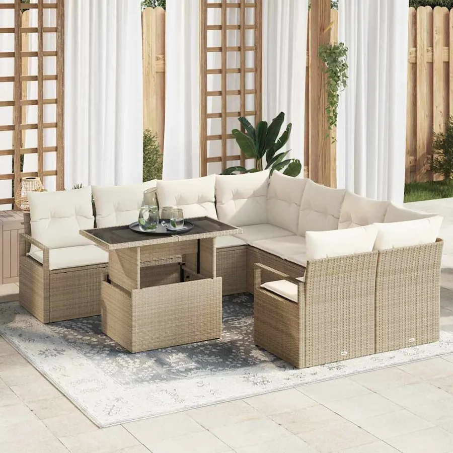 Ensemble de canapé de jardin 9 pcs Beige Poly rotin