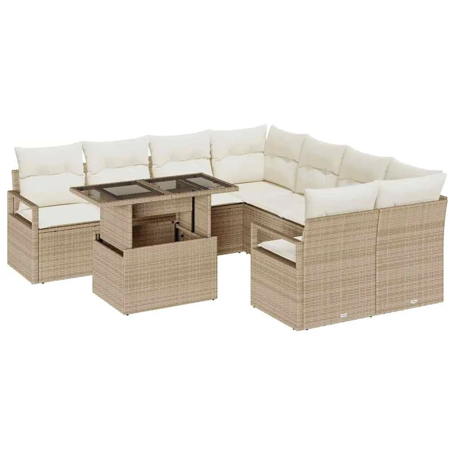 Ensemble de canapé de jardin 9 pcs Beige Poly rotin - 2