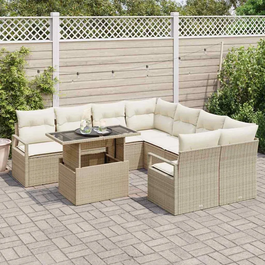 Ensemble de canapé de jardin 9 pcs Beige Poly rotin - 3