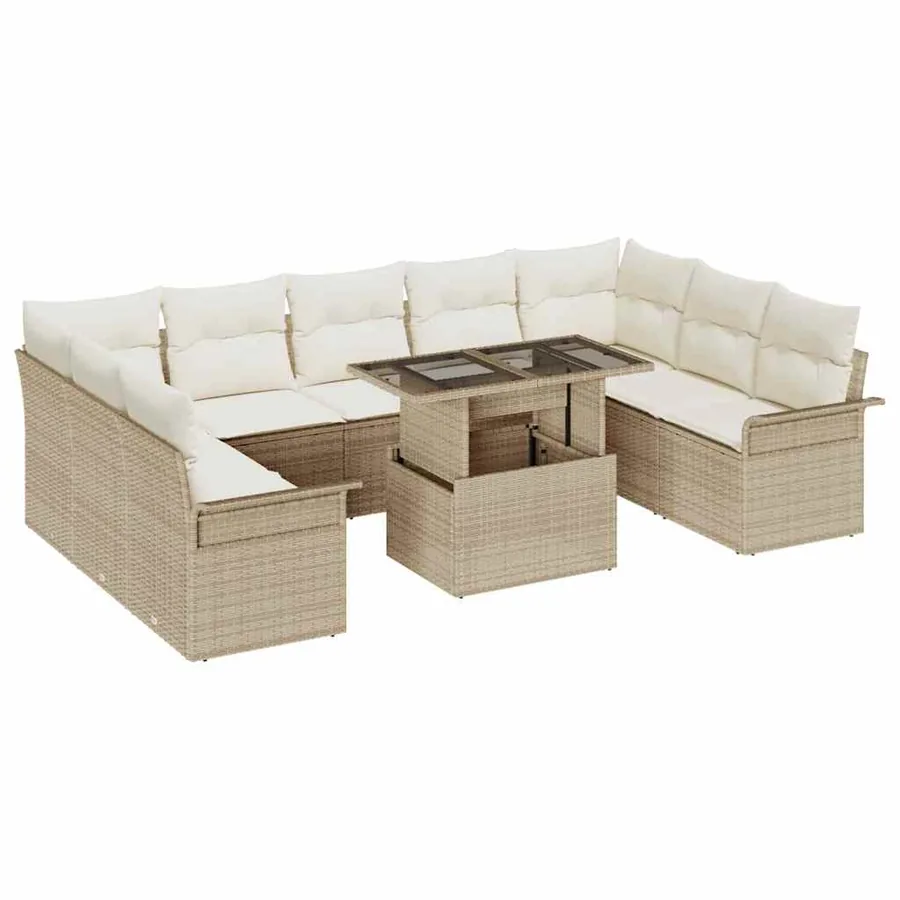 Ensemble de canapé de jardin 10 pcs Beige Poly Rattan