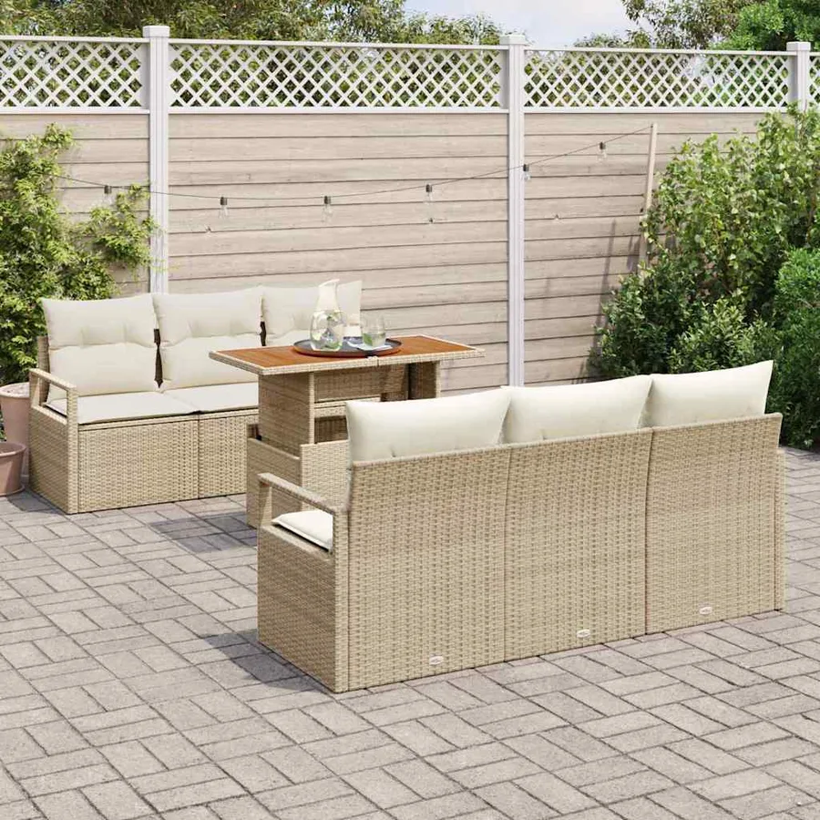 Ensemble de canapé de jardin 7 pcs Beige Poly rotin - 3