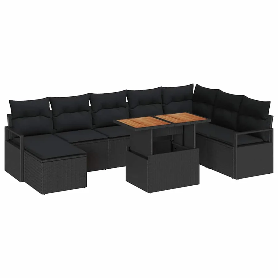Ensemble de canapé de jardin 9 pcs Noir Poly rotin - 2