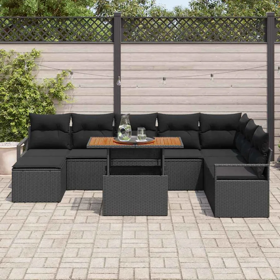 Ensemble de canapé de jardin 9 pcs Noir Poly rotin - 3