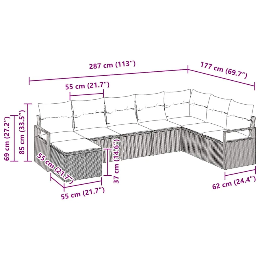 Ensemble de Canapés avec coussin 6 pcs polyrotin - 14
