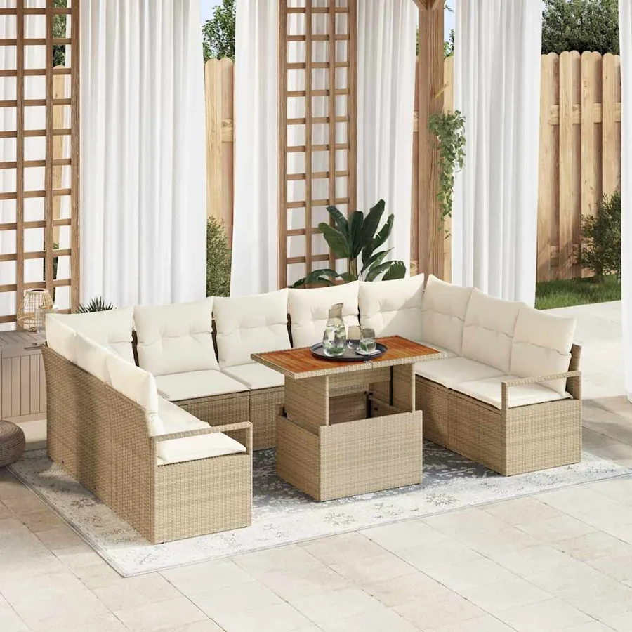 Ensemble de canapé de jardin 10 pcs Beige Poly rotin
