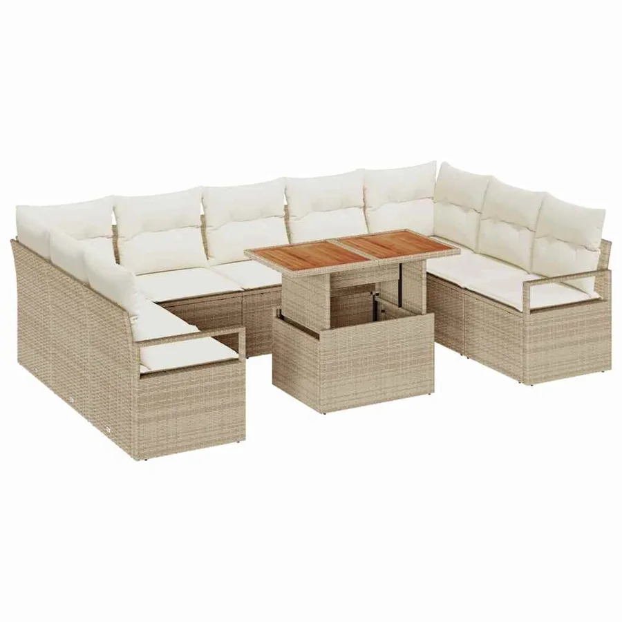 Ensemble de canapé de jardin 10 pcs Beige Poly rotin - 2
