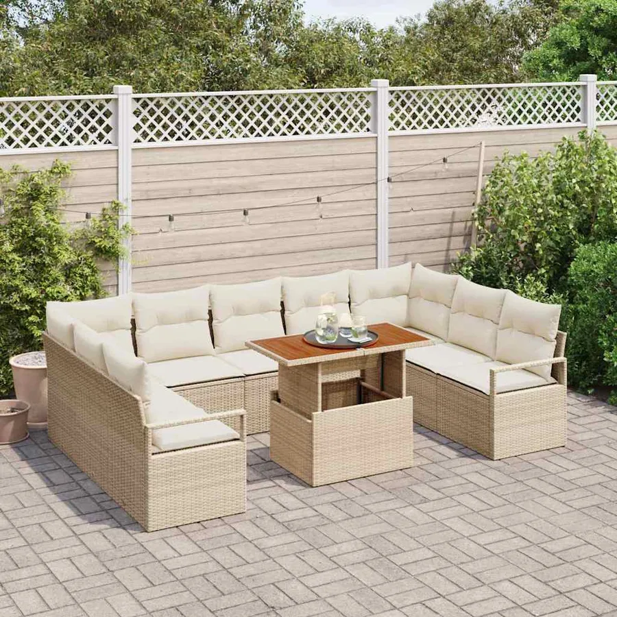 Ensemble de canapé de jardin 10 pcs Beige Poly rotin - 3