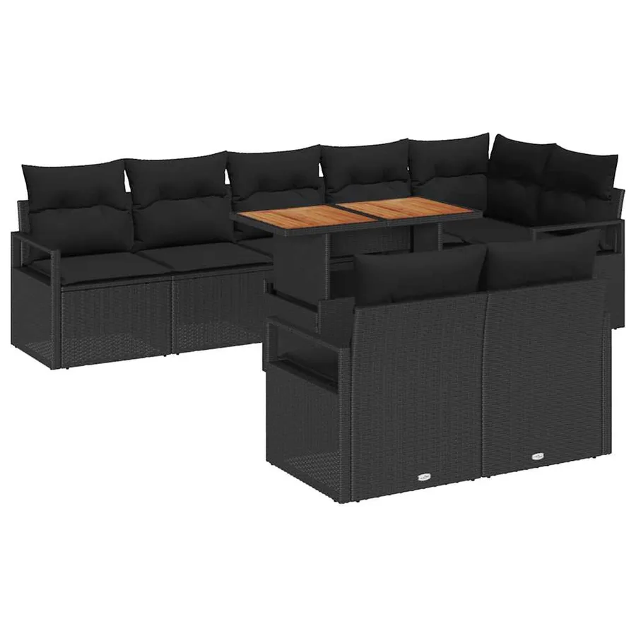 Ensemble de canapé de jardin 9 pcs Noir Poly rotin - 2