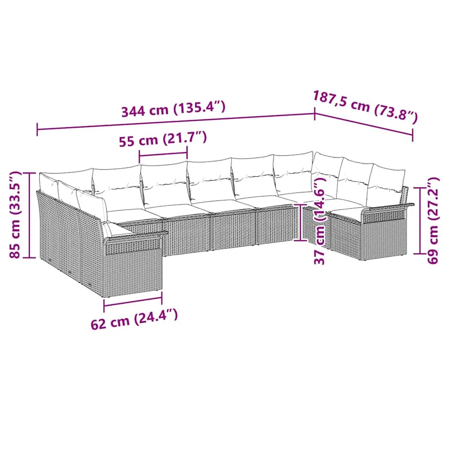 Ensemble de canapé de jardin 10 pcs Beige polyrotin - 15