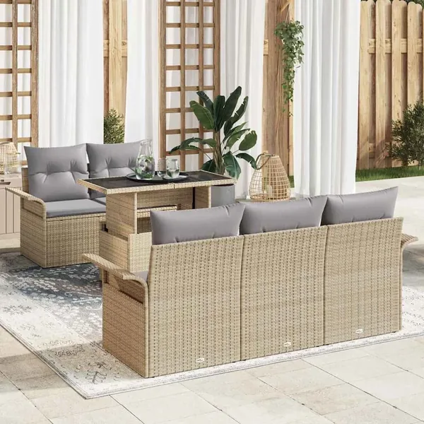 Ensemble de canapé de jardin avec coussin 6 pcs Beige polyrotin