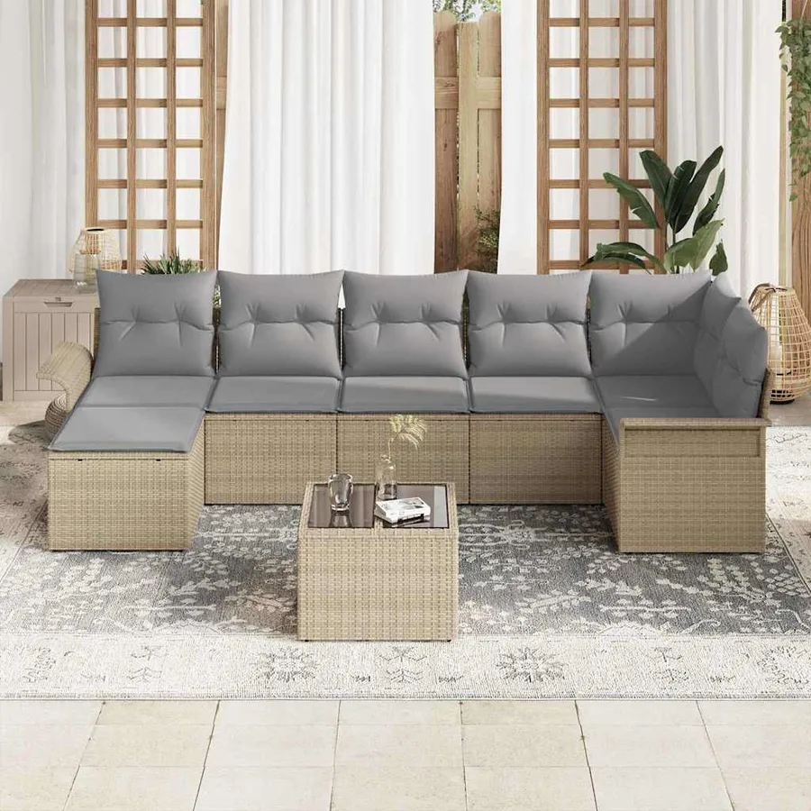 Ensemble de canapé de jardin 8 pcs Beige Poly rotin - 3