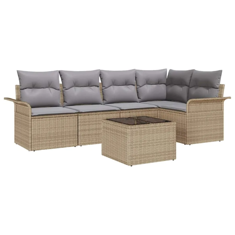 Ensemble de canapé de jardin avec coussin 6 pcs Beige polyrotin - 2
