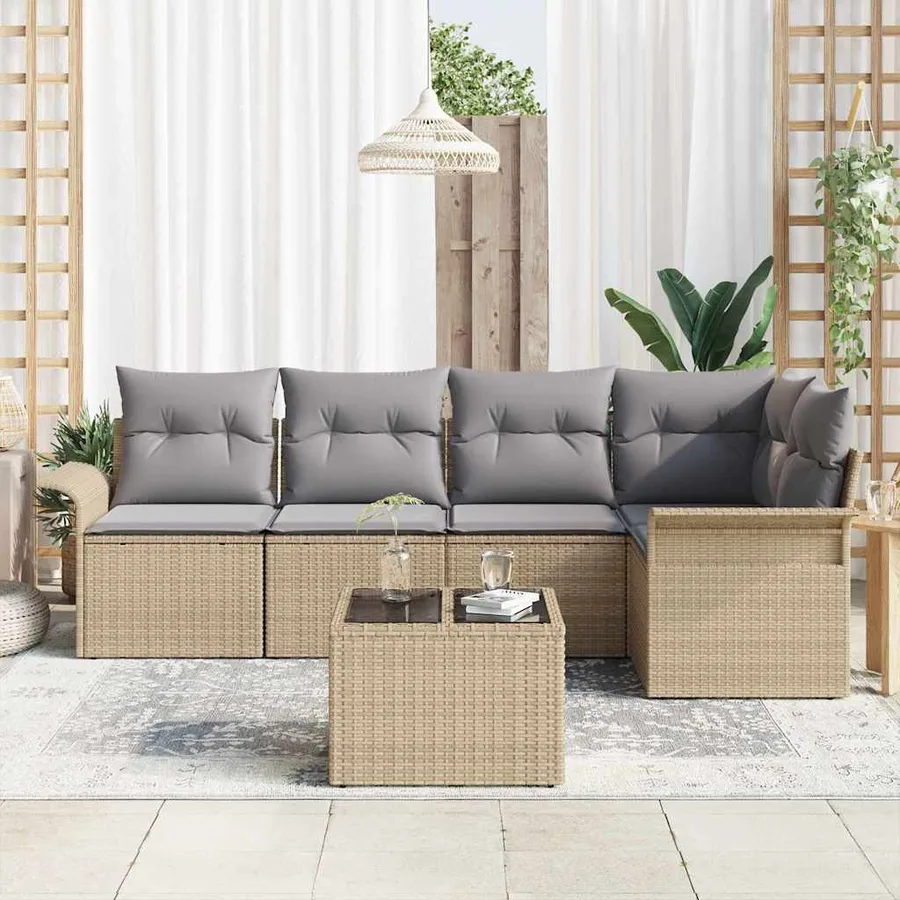 Ensemble de canapé de jardin avec coussin 6 pcs Beige polyrotin - 3