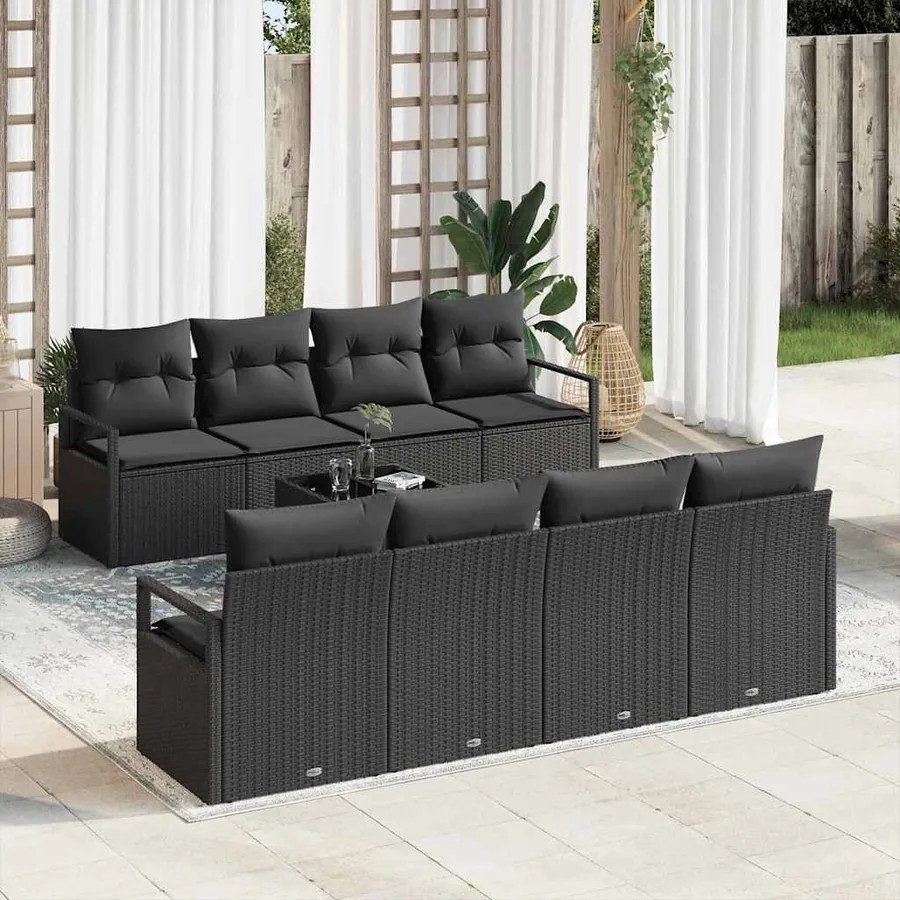 Ensemble de canapé de jardin avec coussin 9 pcs Noir polyrotin