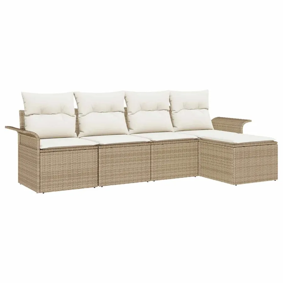 Ensemble de canapé de jardin avec coussin 5 pcs Beige polyrotin - 2