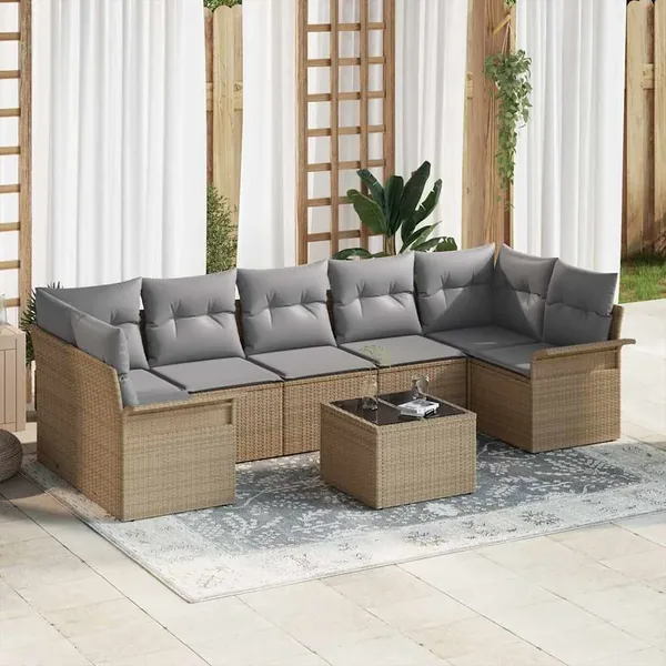 Ensemble de canapé de jardin avec coussin 8 pcs Beige polyrotin