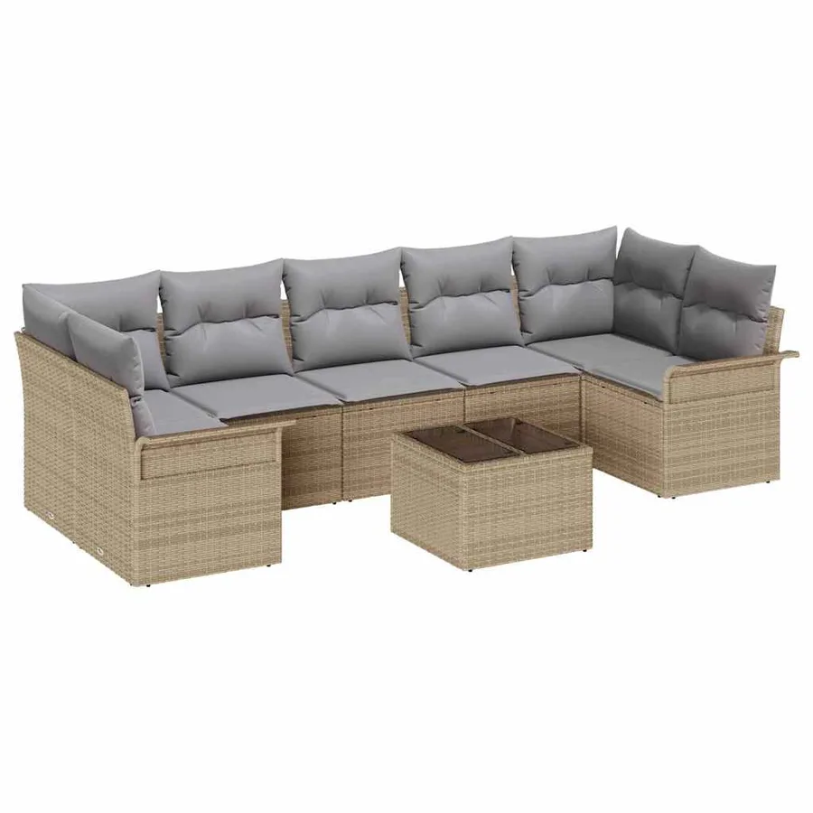 Ensemble de canapé de jardin avec coussin 8 pcs Beige polyrotin - 2