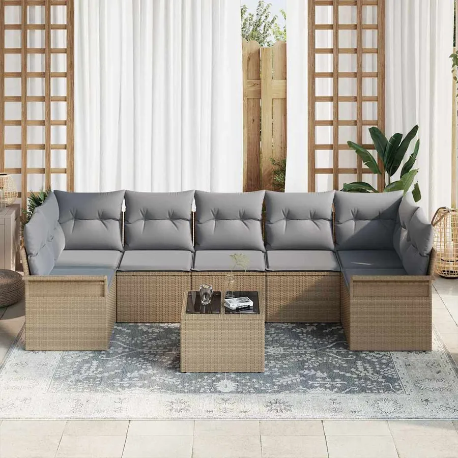 Ensemble de canapé de jardin avec coussin 8 pcs Beige polyrotin - 3