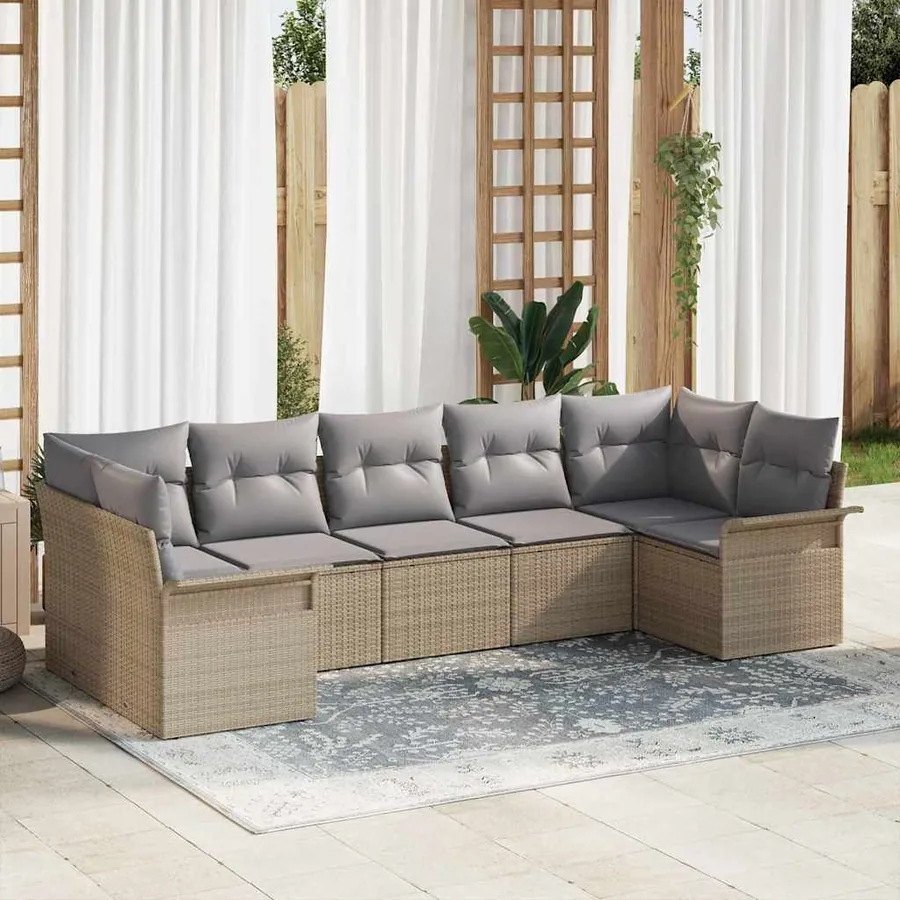 Ensemble de canapé de jardin avec coussin 7 pcs Beige polyrotin