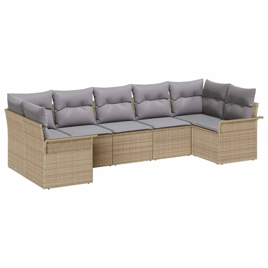 Ensemble de canapé de jardin avec coussin 7 pcs Beige polyrotin - 2