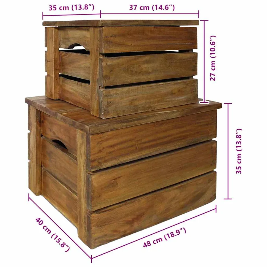 Ensemble de caisse de rangement 2 pcs bois d'acajou massif - 6
