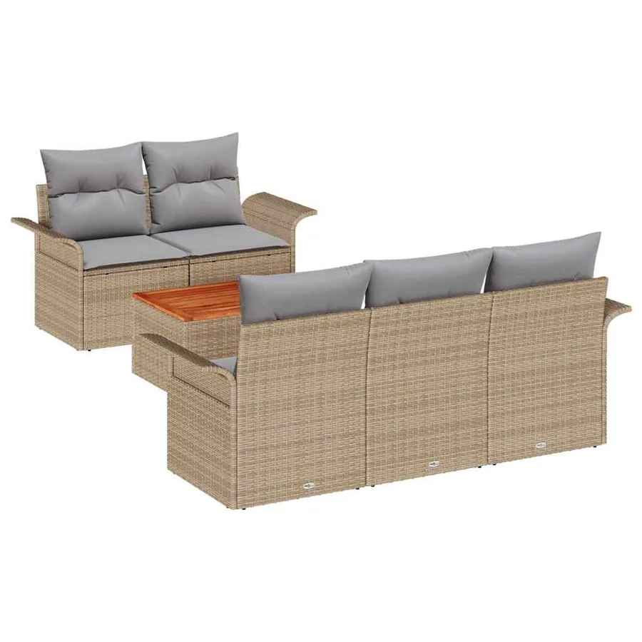 Ensemble de canapé de jardin avec coussin 6 pcs Beige polyrotin - 2