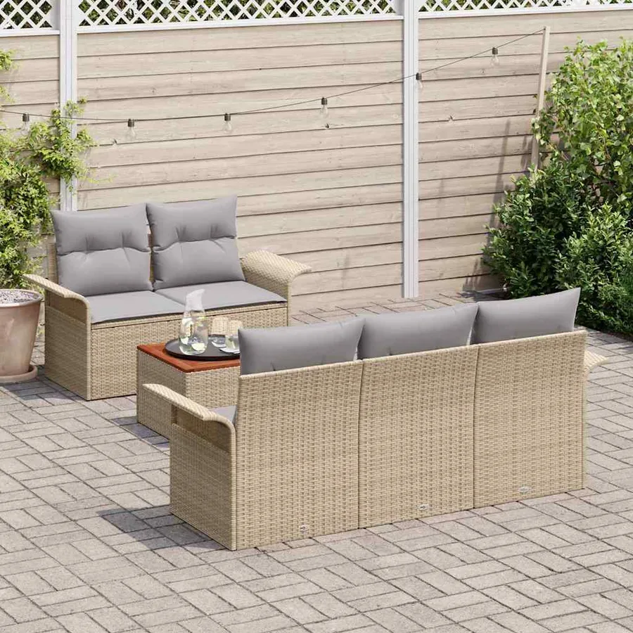 Ensemble de canapé de jardin avec coussin 6 pcs Beige polyrotin - 3